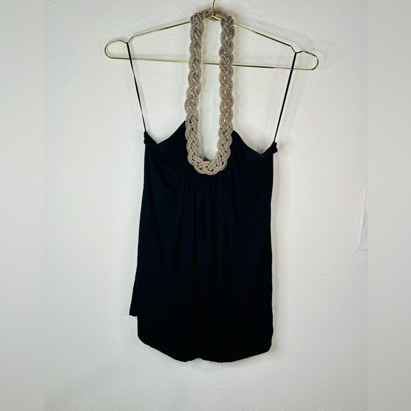 Spense Black Blouse with Chain Halter Top - Picture 1 of 16